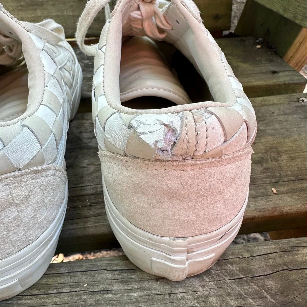 Vans Old Skool Woven Leather Checkerboard Sneakers Beige Men's Sz 8 Women's 9.5 - Picture 4 of 9